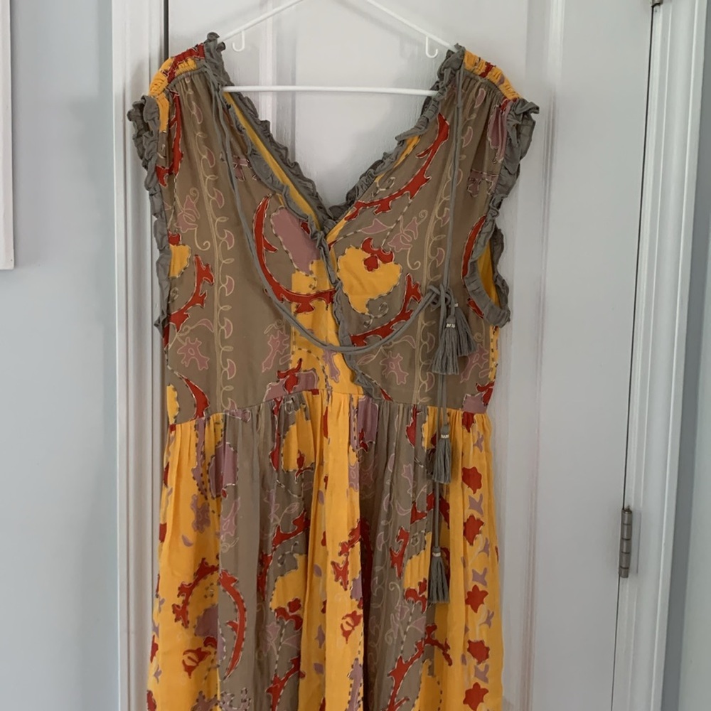 Anthroologie Let Me Be Beaded‎ Maxi Dress Boho Bohemian, size X-LARGE yellow - Picture 9 of 16